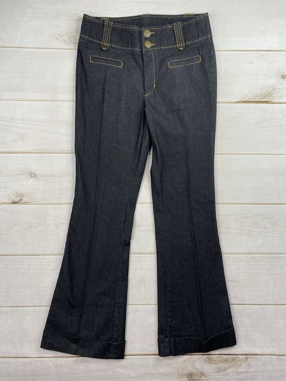 Bisou Bisou Jeans Womens 12 Dark Wash Permanent Seam Wide Flare Boho Y2K Slacks